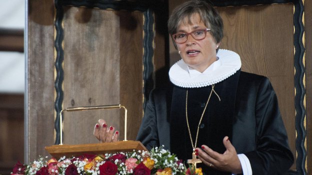
            Marianne Gaarden prædiker i Maribo Domkirke, da hun i september 2017 blev indsat som biskop over Lolland-Falsters Stift.
    